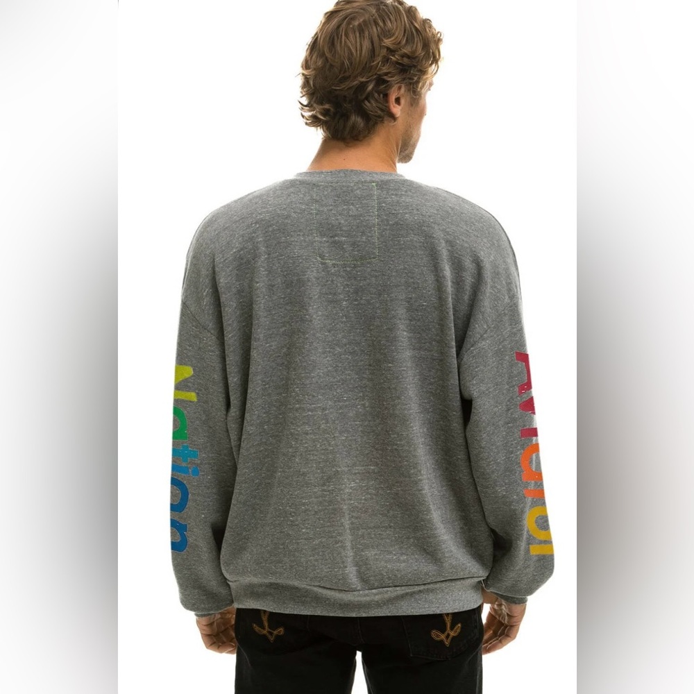 NWT AVIATOR NATION UNISEX RELAXED CREWSWEATSHIRT - HEATHER GREY Logo SZ L - Picture 2 of 12